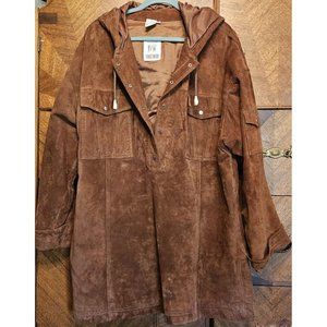 Vintage XL Brown Suede Hooded Pullove Coat Together! Brand Western